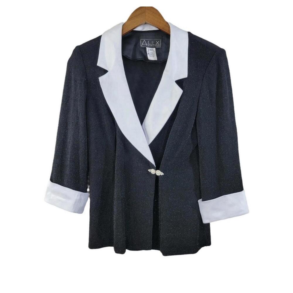 Vintage Alex Evenings Jacket size Petite Medium PM Cover‎ up Topper Silver Metal